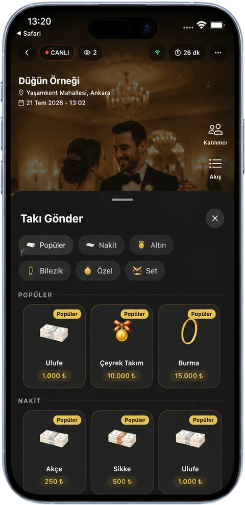 Takio uygulamasında hediye kataloğu ekranı