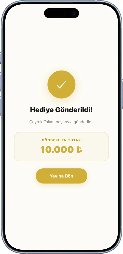 Takio uygulamasında hediye gönderildi ekranı