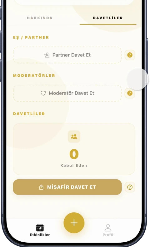 Takio uygulamasında misafir davet etme ekranı