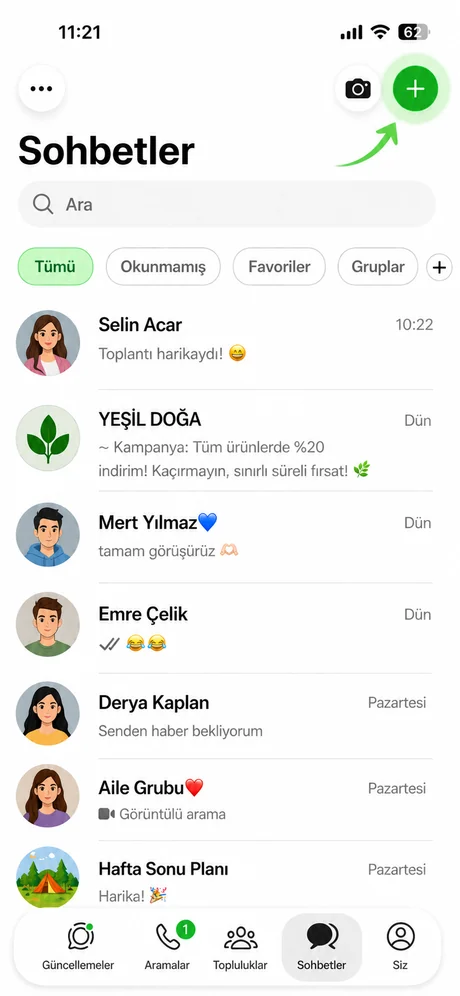 WhatsApp sohbetler ekranı
